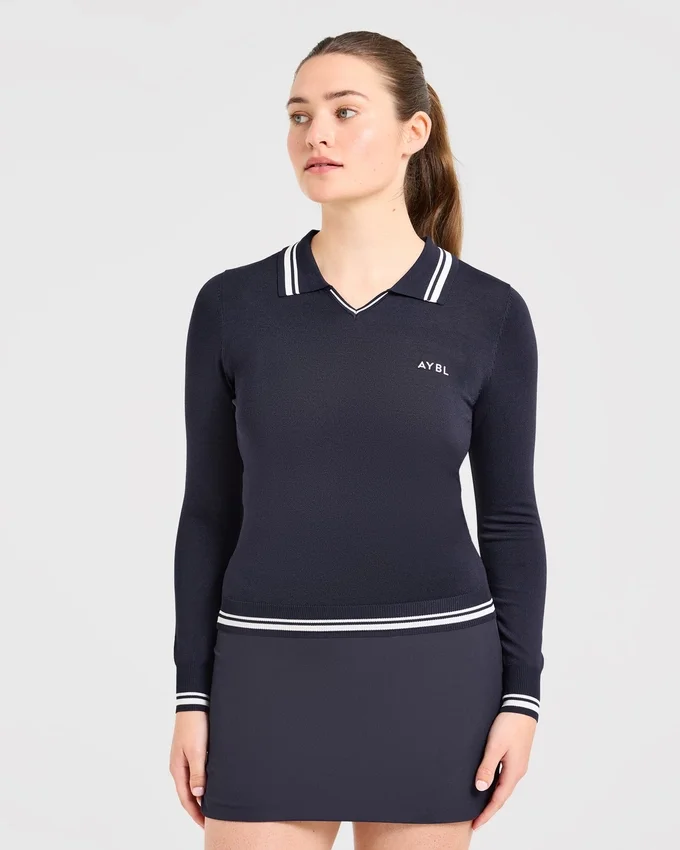 Klassieke gebreide polo met lange mouwen
