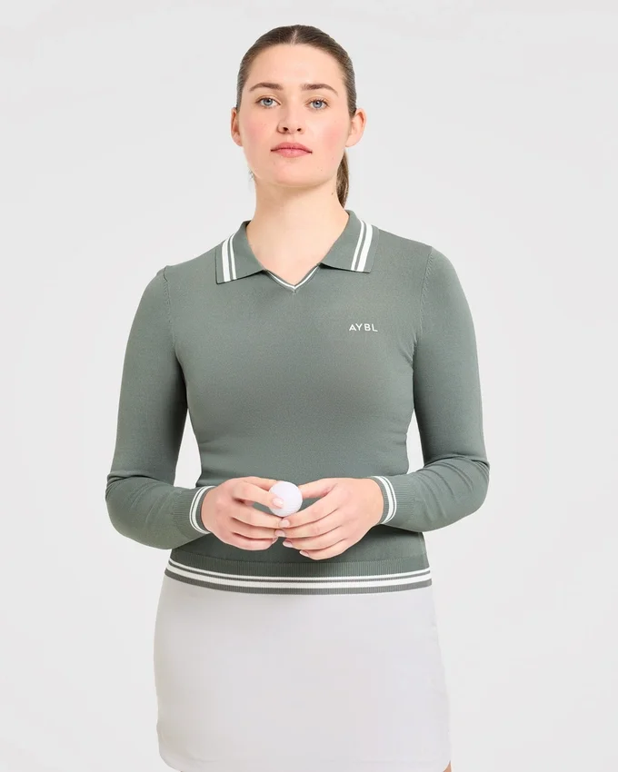 Klassieke gebreide polo met lange mouwen
