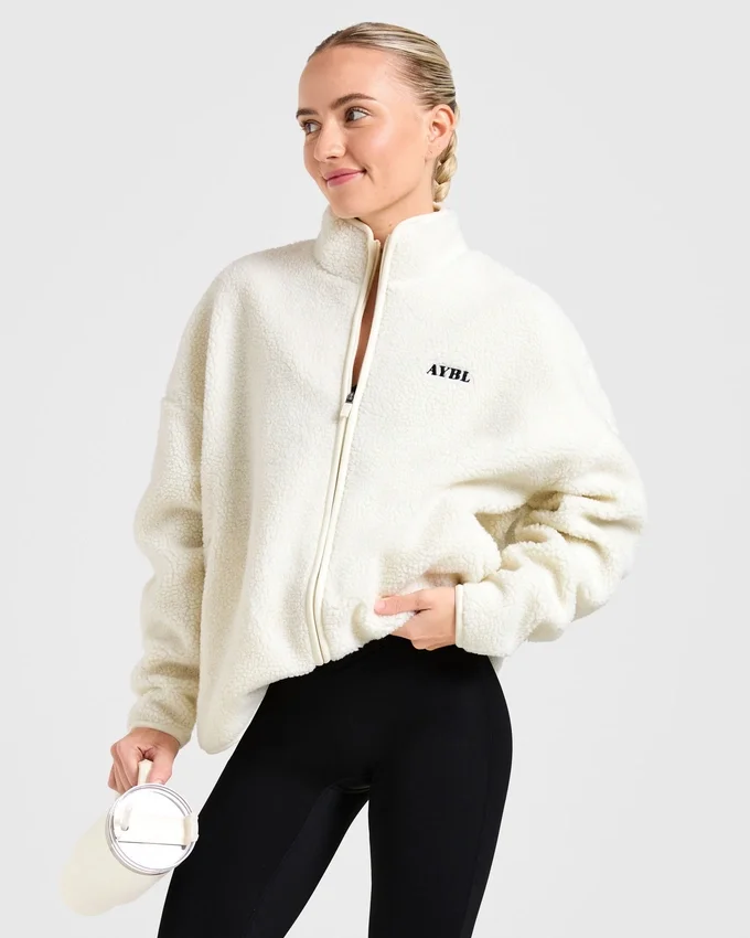 Oversized fleecejas met rits