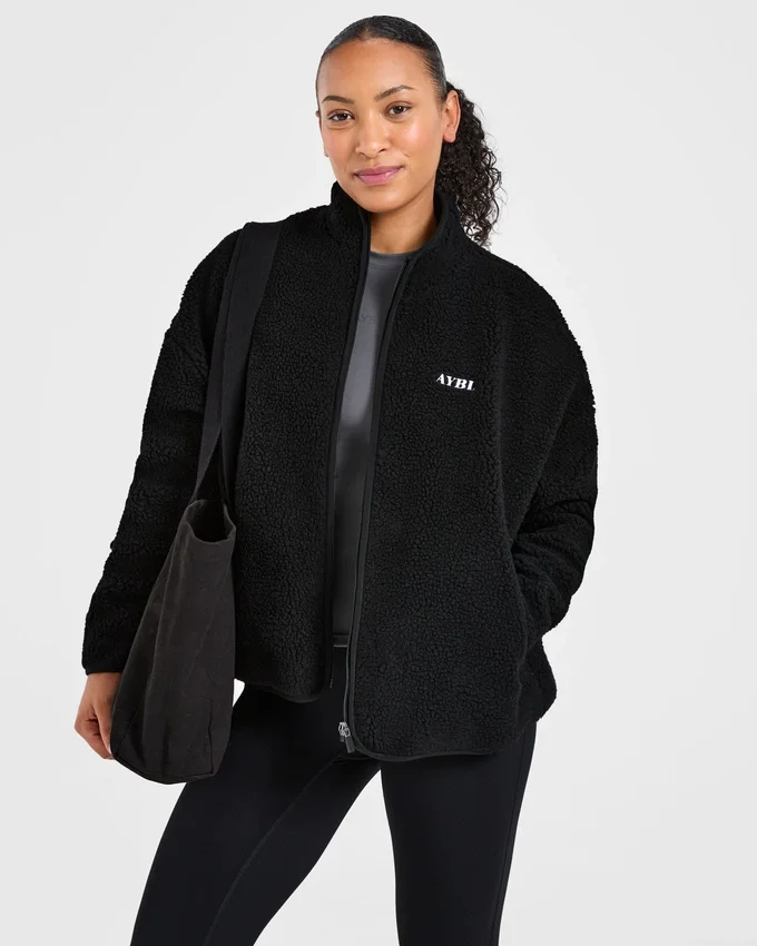 Oversized fleecejas met rits