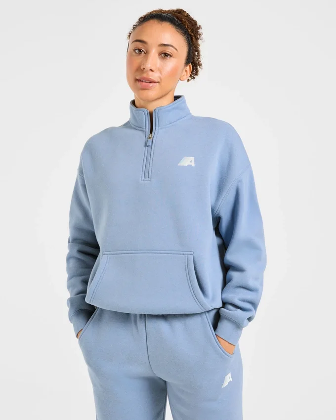 Retro Athletics oversized pullover met 1/4 rits