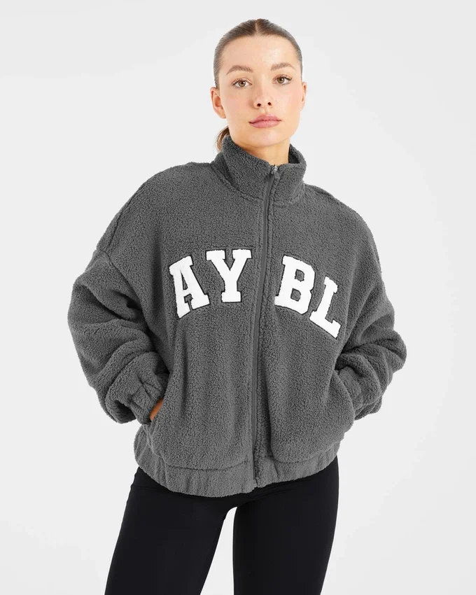 Varsity oversized fleecejack met rits