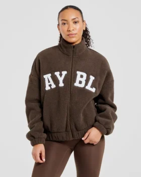 Varsity oversized fleecejack met rits
