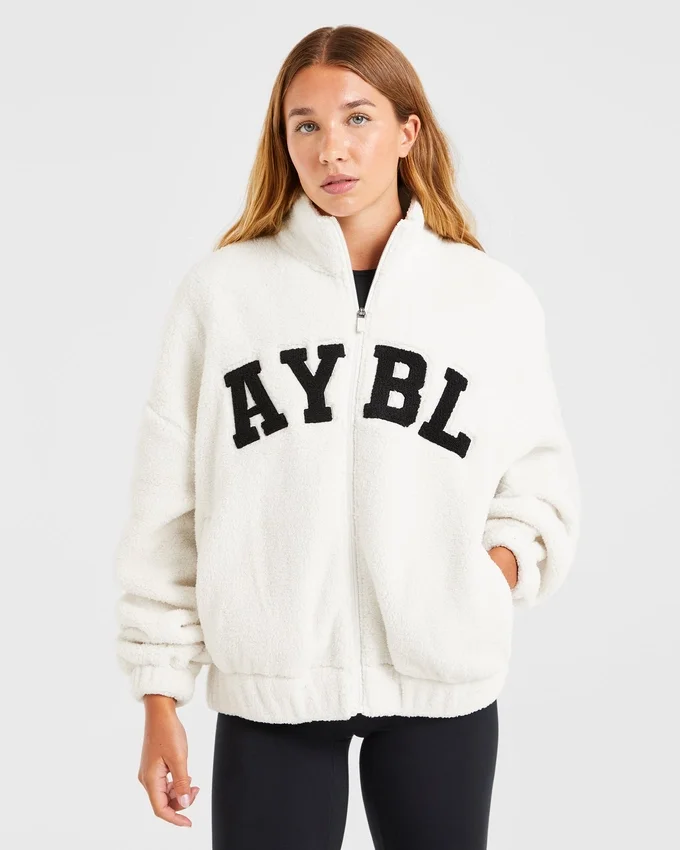 Varsity oversized fleecejack met rits
