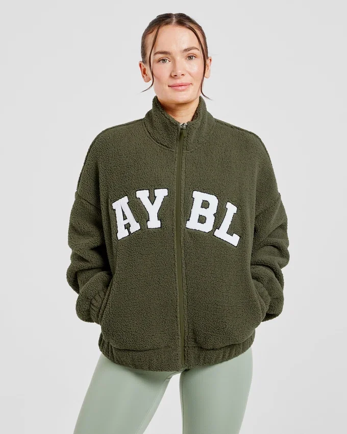 Varsity oversized fleecejack met rits