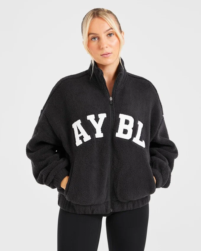 Varsity oversized fleecejack met rits