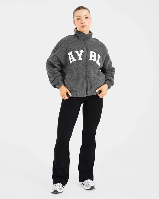 Varsity oversized fleecejack met rits