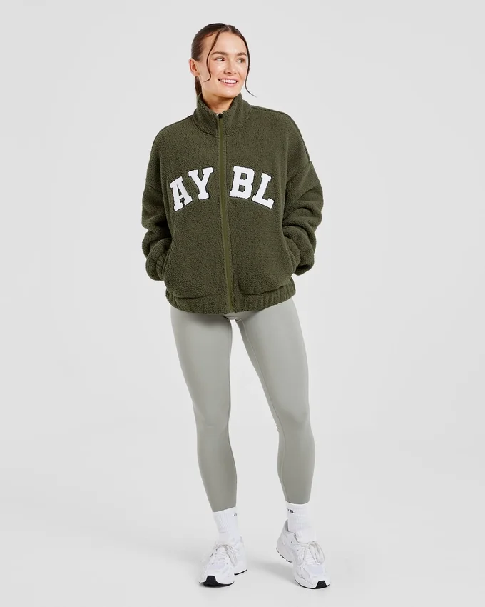 Varsity oversized fleecejack met rits