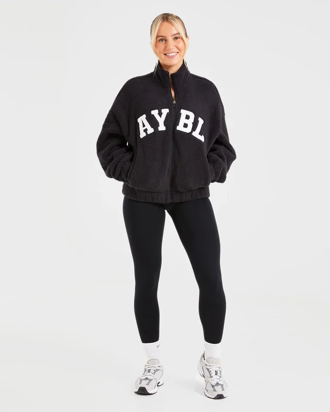 Varsity oversized fleecejack met rits