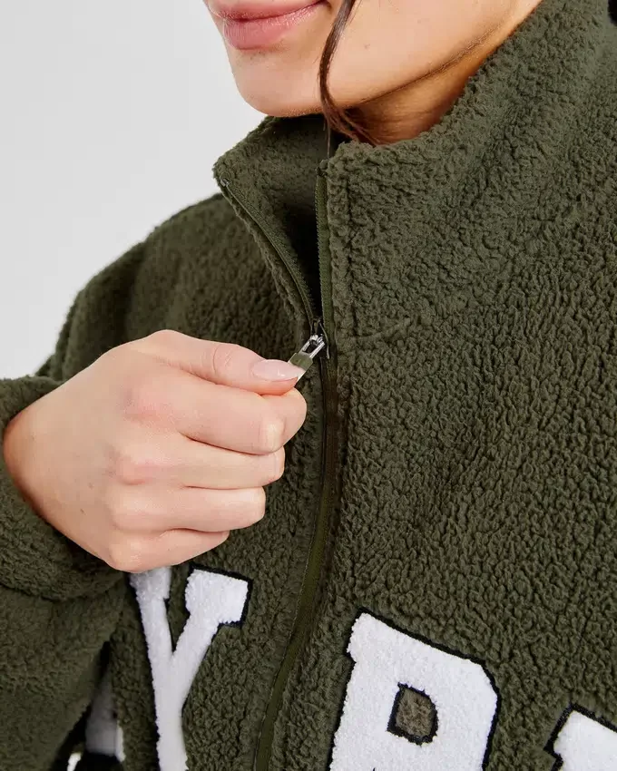 Varsity oversized fleecejack met rits