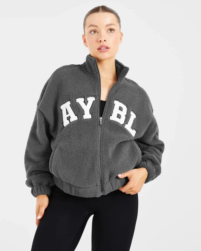 Varsity oversized fleecejack met rits