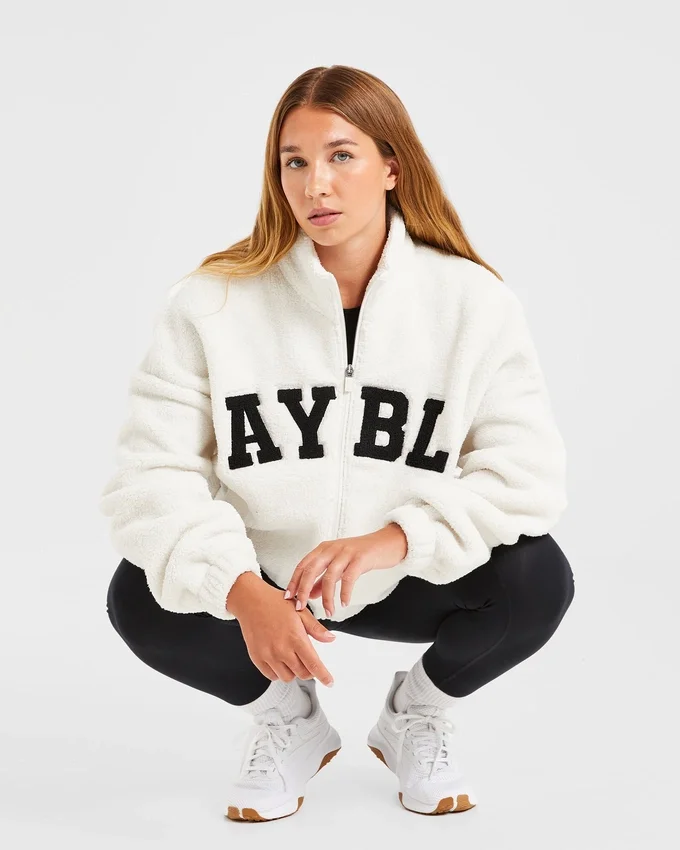 Varsity oversized fleecejack met rits