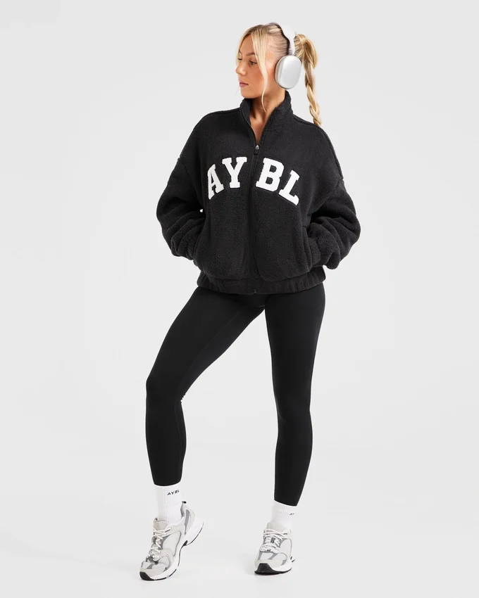 Varsity oversized fleecejack met rits