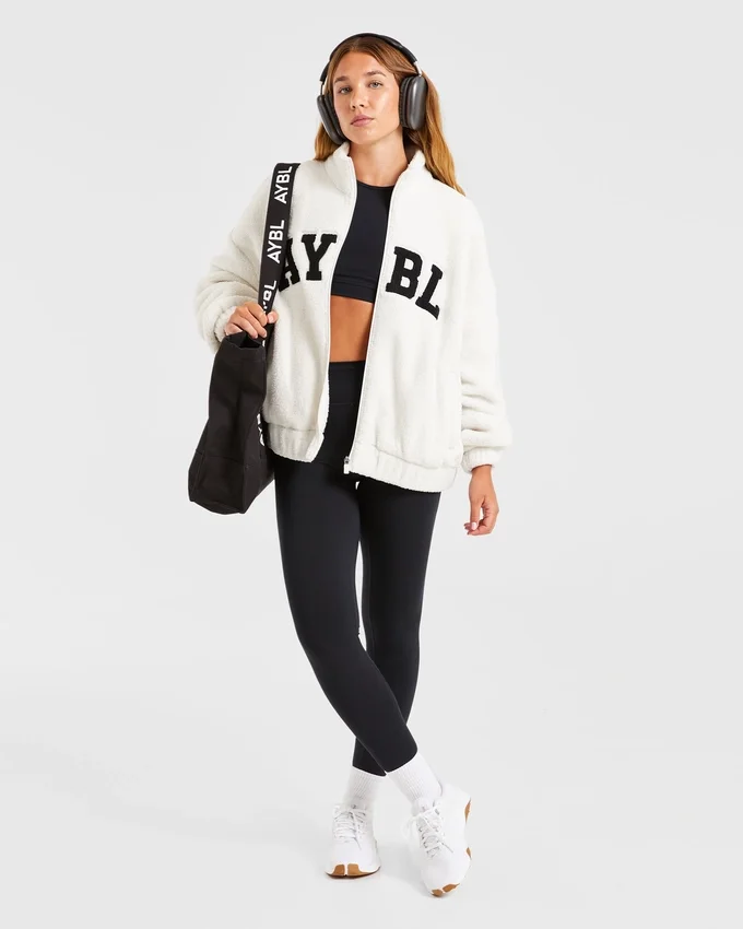 Varsity oversized fleecejack met rits