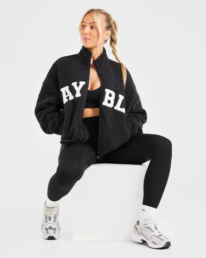 Varsity oversized fleecejack met rits