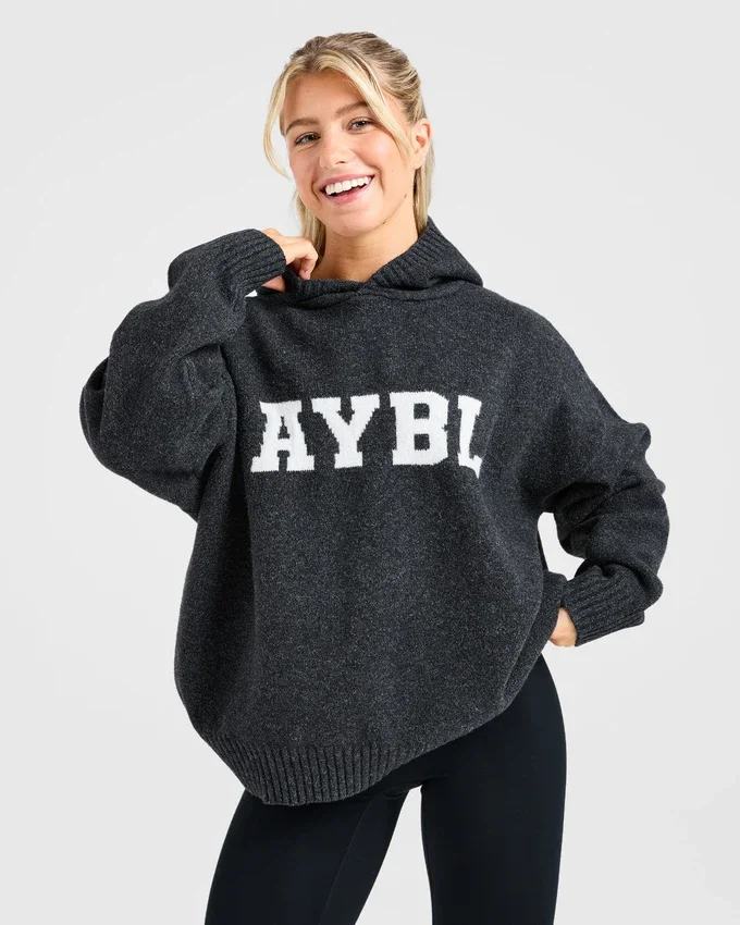 Varsity oversized gebreide hoodie