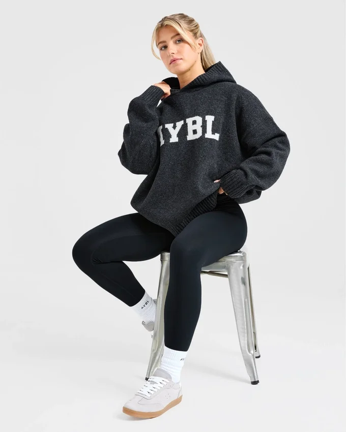 Varsity oversized gebreide hoodie