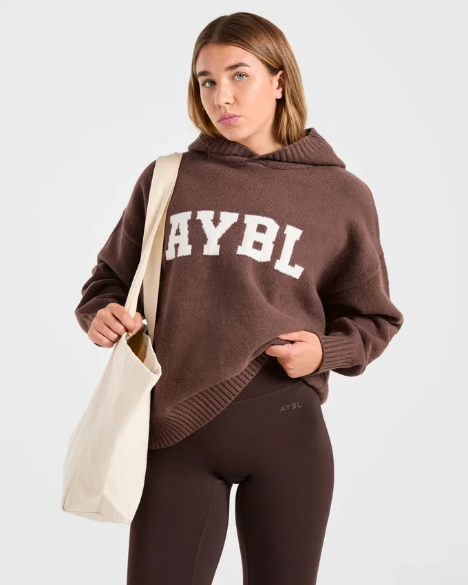 Varsity oversized gebreide hoodie